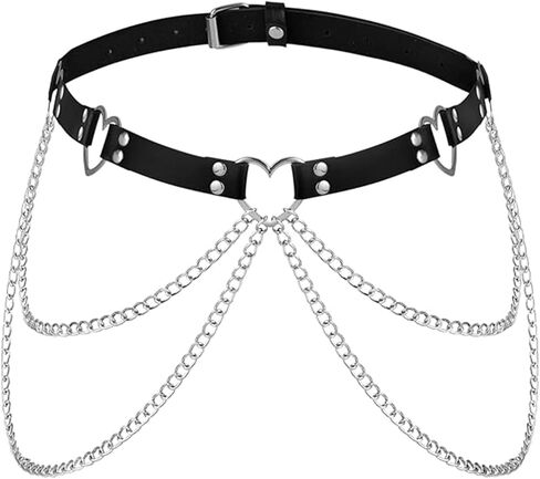 Punk Gothic Chain Belt for Women, Adjustable Edgy Gothic Waiet Leather Chain Belt for Rave Festival Rock in Saudi Arabia