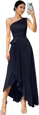 فساتين وصيفة الشرف من الشيفون بكتف واحد للنساء على شكل حرف A مطوي لحفلات الزفاف فستان طويل رسمي بفتحة عالية ومنخفضة in Kuwait