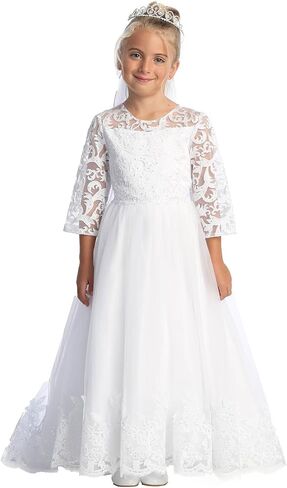 فستان المناولة الأولى بأكمام طويلة - فستان معمودية LDS - Vestido de Comunión Manga in Saudi Arabia