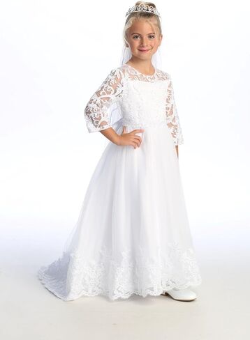 فستان المناولة الأولى بأكمام طويلة - فستان معمودية LDS - Vestido de Comunión Manga in Saudi Arabia