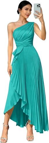 One Shoulder Chiffon Bridesmaid Dresses for Women A Line Pleated Wedding Party Dress High-Low Split Formal Maxi Gowns in Saudi Arabia