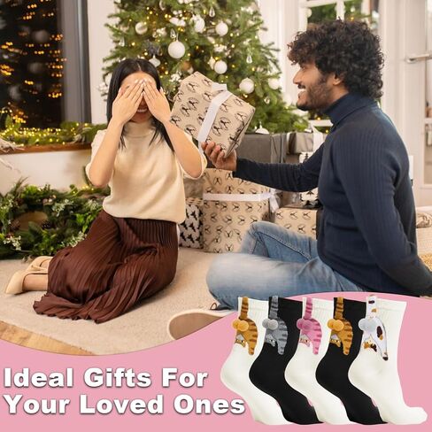 5 أزواج من جوارب القطط مع الكرات من KUNAL، جورب طاقم القطط المضحك ثلاثي الأبعاد، جورب طاقم الحيوانات المضحك للنساء هدية لمحبي القطط in Kuwait