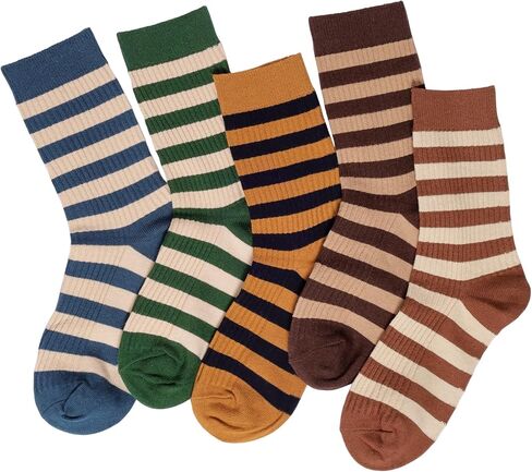 5 Pairs Retro Striped Socks Colorful Cute Crew Socks Casual Athletic Socks for Women All-Season in Kuwait