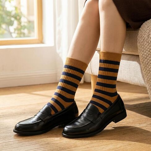 5 Pairs Retro Striped Socks Colorful Cute Crew Socks Casual Athletic Socks for Women All-Season in Kuwait