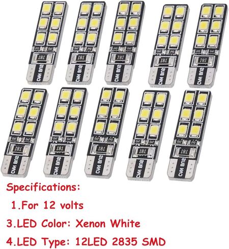 10 قطعة أضواء LED ، T10 W5W CANBUS T10 LED 12SMD 2835 Led خطأ مجاني 12 فولت مصدر ضوء السيارة إسفين Led لمبة خلفية مصباح إيقاف السيارة استبدال المصابيح in Kuwait