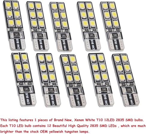 10 قطعة أضواء LED ، T10 W5W CANBUS T10 LED 12SMD 2835 Led خطأ مجاني 12 فولت مصدر ضوء السيارة إسفين Led لمبة خلفية مصباح إيقاف السيارة استبدال المصابيح in Kuwait