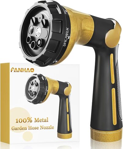 FANHAO Garden Hose Nozzle Heavy Duty, 100% Metal Water Hose Sprayer with 8 Spray Patterns, High Pressure Spray Nozzle Thumb Control On Off Valve for Outdoor Lawn & Plant Watering, Car & Pet Washing in Kuwait