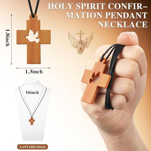 Holy Spirit Confirmation Pendant Necklace, Christian Dove Cross Wood Necklace for Pentecost Adult Church Party Favors in Saudi Arabia