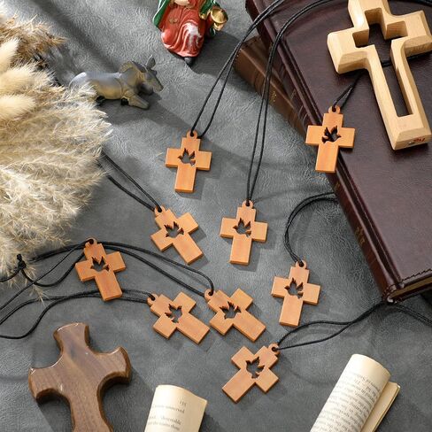 Holy Spirit Confirmation Pendant Necklace, Christian Dove Cross Wood Necklace for Pentecost Adult Church Party Favors in Saudi Arabia