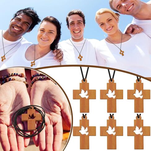 Holy Spirit Confirmation Pendant Necklace, Christian Dove Cross Wood Necklace for Pentecost Adult Church Party Favors in Saudi Arabia
