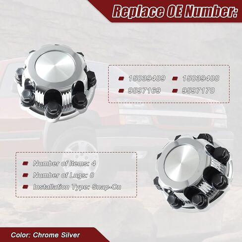 8 Lugs Wheel Center Caps Compatible with Chevy Silverado Avalanche Suburban&GMC Sierra Yukon 1500 2500 3500 Auto Hub Covers Fits 16" Replacement 15039489, 15039488, 9597169, 9597170(4 PCS) in Saudi Arabia