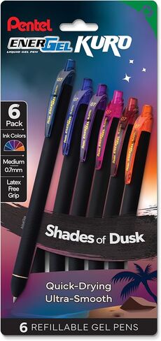Pentel EnerGel Kuro Shades of Earth, Retractable Liquid Gel Pen, Assorted Ink Colors, Plastic-free 6pk (BL437EARPF6) in Saudi Arabia