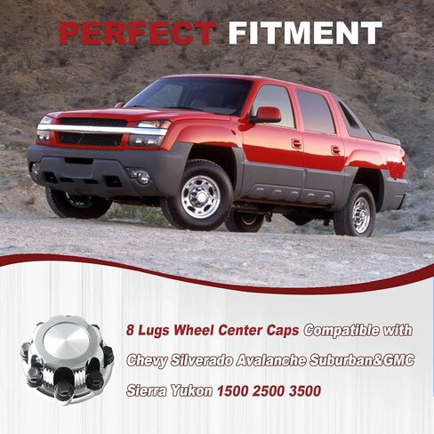 8 Lugs Wheel Center Caps Compatible with Chevy Silverado Avalanche Suburban&GMC Sierra Yukon 1500 2500 3500 Auto Hub Covers Fits 16" Replacement 15039489, 15039488, 9597169, 9597170(4 PCS) in Saudi Arabia