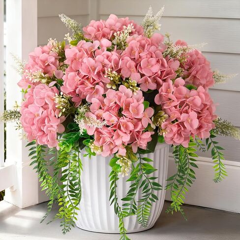 Artificial Hydrangea Flowers Silk White Fake Flower with Eucalyptus for Outdoor Decorations UV Resistant Realistic Faux Plants for Garden Porch Window Box Indoor Table Decor in Kuwait