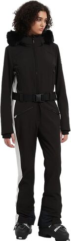 بدلة تزلج نسائية BGX قطعة واحدة بدلة ثلج على الجليد بدلة قفز معزولة مقاومة للماء ومضادة للرياح ورياضات شتوية دافئة (XS، أسود أبيض) in Kuwait