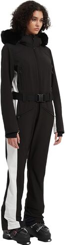 بدلة تزلج نسائية BGX قطعة واحدة بدلة ثلج على الجليد بدلة قفز معزولة مقاومة للماء ومضادة للرياح ورياضات شتوية دافئة (XS، أسود أبيض) in Kuwait