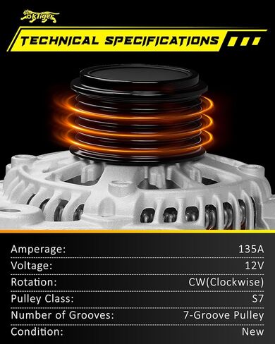 Oktiger Upgraded Alternator for Honda CRV CR-V Ex Lx Se Touring Ex-l 2015 2016 2017 2018 2019 2.4L, for Acura Ilx 2016-2022 Tlx 2015-2020, 2.4L L4 12V 135A Clockwise 7-Groove Pulley, OE 31100-5X6-J01 in Saudi Arabia