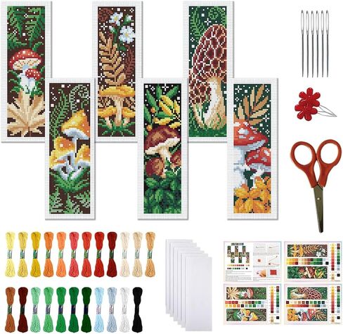 FREEBLOSS 6 Set Cross Stitch Bookmark Stamped Cross Stitch Kit with 6 Different Dragon Patterns Embroidery Kit with Instruction DIY Bookmark Kit for Gift Adults 8''x2.4'' in Kuwait