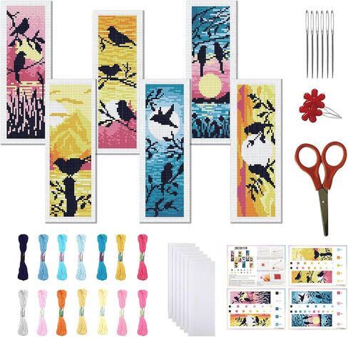 FREEBLOSS 6 Set Cross Stitch Bookmark Stamped Cross Stitch Kit with 6 Different Dragon Patterns Embroidery Kit with Instruction DIY Bookmark Kit for Gift Adults 8''x2.4'' in Kuwait