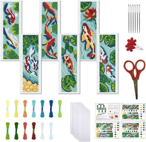 FREEBLOSS 6 Set Cross Stitch Bookmark Stamped Cross Stitch Kit with 6 Different Dragon Patterns Embroidery Kit with Instruction DIY Bookmark Kit for Gift Adults 8''x2.4'' in Kuwait