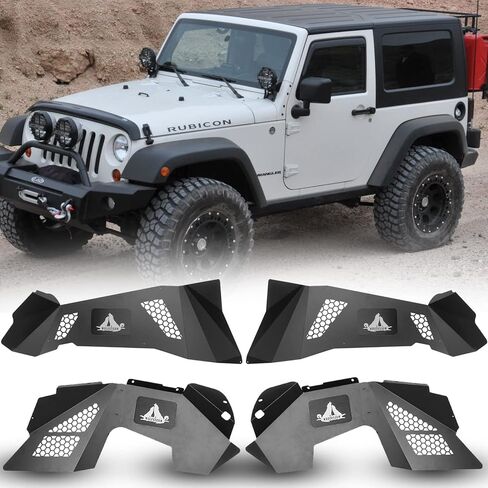 غطاء عجلة بطانات الحاجز الداخلي الأمامي والخلفي مناسب لسيارة Jeep 2007-2018 Wrangler Sport Sahara Rubicon JK JKU (4 أبواب/2 باب) واقيات رذاذ غير محدودة على طراز الترباس in Kuwait