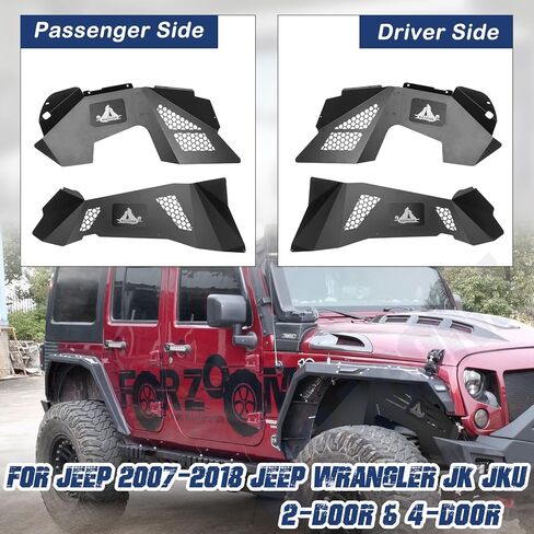 غطاء عجلة بطانات الحاجز الداخلي الأمامي والخلفي مناسب لسيارة Jeep 2007-2018 Wrangler Sport Sahara Rubicon JK JKU (4 أبواب/2 باب) واقيات رذاذ غير محدودة على طراز الترباس in Kuwait