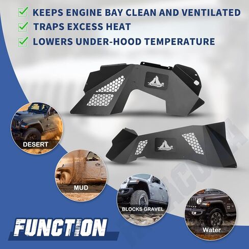 غطاء عجلة بطانات الحاجز الداخلي الأمامي والخلفي مناسب لسيارة Jeep 2007-2018 Wrangler Sport Sahara Rubicon JK JKU (4 أبواب/2 باب) واقيات رذاذ غير محدودة على طراز الترباس in Kuwait