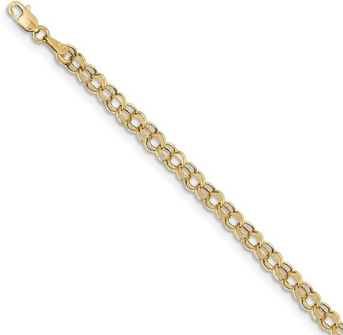 Solid 10K Yellow Gold 7In 4.5mm Hollow Double Link Yellow Gold Charm Bracelet in Saudi Arabia