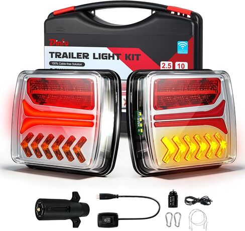 مصابيح مقطورة لاسلكية مغناطيسية من Dinfu - [مزامنة الفرامل العالمية] مجموعة مصابيح سحب متوافقة مع الإشارة بنسبة 100% مع كابل إعداد، USB-C قابل لإعادة الشحن، IP67 للشاحنة، RV، القارب in Kuwait