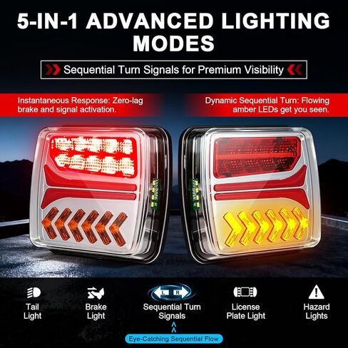 مصابيح مقطورة لاسلكية مغناطيسية من Dinfu - [مزامنة الفرامل العالمية] مجموعة مصابيح سحب متوافقة مع الإشارة بنسبة 100% مع كابل إعداد، USB-C قابل لإعادة الشحن، IP67 للشاحنة، RV، القارب in Kuwait