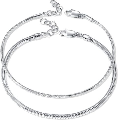 2.5＆3mm Set 925 Sterling Silver Snake Chain Bracelet for woman&Men's Couple Bracelets set,Trendy hip-hop Gift for Grilfrieng/Boyfriend jewelry, No fading/Hypoallergenic layered Link in Kuwait