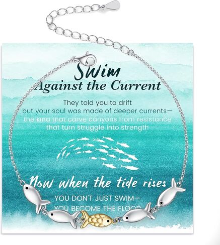 Swim Against The Current Bracelet 925 Sterling Silver Inspirational Jewelry for Women Gift in Kuwait