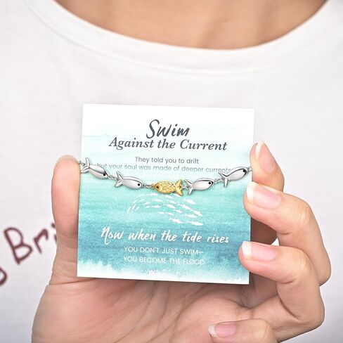 Swim Against The Current Bracelet 925 Sterling Silver Inspirational Jewelry for Women Gift in Kuwait