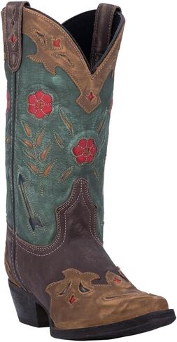 Laredo Womens Miss Kate Floral Tooled Inlay Snip Toe Dress Boots Mid Calf Mid Heel 2-3" - Brown in Kuwait