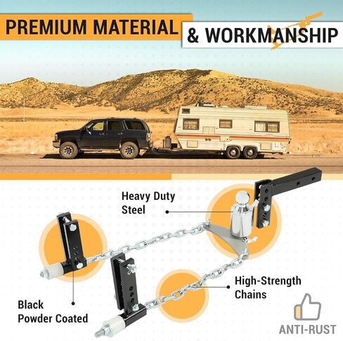 HECASA Universal Towing Weight Distribution Hitch 4" Drop/Rise 2-5/16" Ball 3"-6" Frame Brackets RV Trailer Hitch Towing System Black & Silver Steel Powder Coated in Saudi Arabia