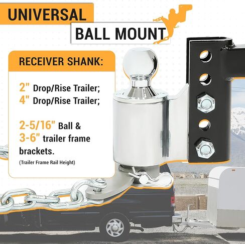 HECASA Universal Towing Weight Distribution Hitch 4" Drop/Rise 2-5/16" Ball 3"-6" Frame Brackets RV Trailer Hitch Towing System Black & Silver Steel Powder Coated in Saudi Arabia