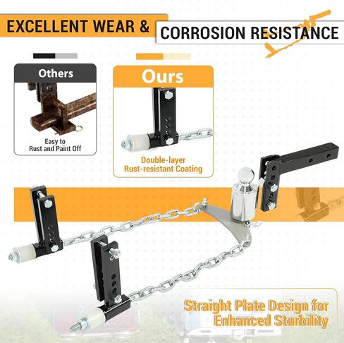 HECASA Universal Towing Weight Distribution Hitch 4" Drop/Rise 2-5/16" Ball 3"-6" Frame Brackets RV Trailer Hitch Towing System Black & Silver Steel Powder Coated in Saudi Arabia