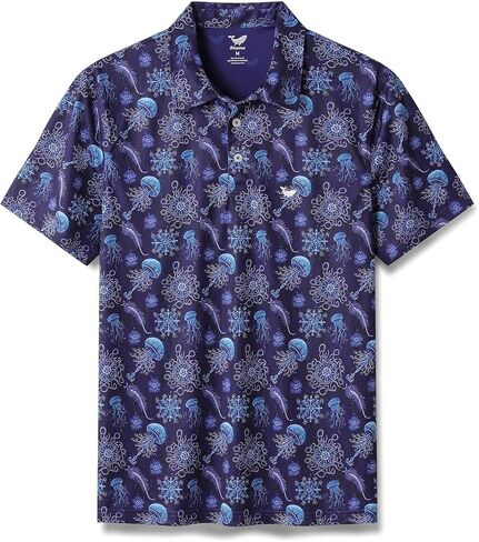 YIUME Men's Hawaiian Luminocean Print by Luova Flow Short Sleeve Polo Shirt Luminocean by Luova Flow Polo in Kuwait