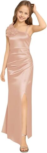 Silk Satin Junior Bridesmaid Dress Wedding 3D Flower Formal Ball Gown Slit Pleated Long Flower Girl Dresses in Saudi Arabia