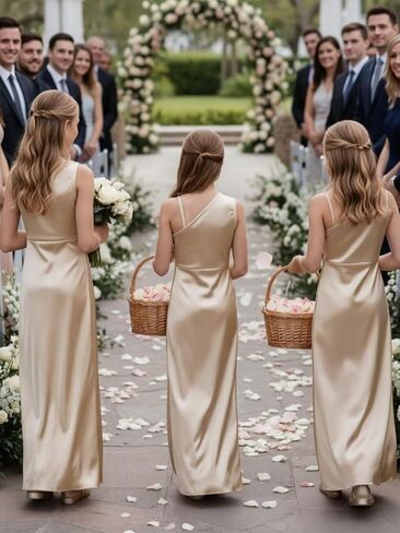 Silk Satin Junior Bridesmaid Dress Wedding 3D Flower Formal Ball Gown Slit Pleated Long Flower Girl Dresses in Saudi Arabia