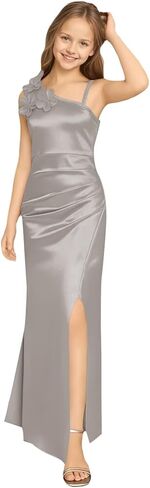 Silk Satin Junior Bridesmaid Dress Wedding 3D Flower Formal Ball Gown Slit Pleated Long Flower Girl Dresses in Saudi Arabia