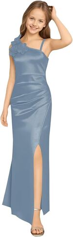 Silk Satin Junior Bridesmaid Dress Wedding 3D Flower Formal Ball Gown Slit Pleated Long Flower Girl Dresses in Saudi Arabia
