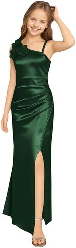 Silk Satin Junior Bridesmaid Dress Wedding 3D Flower Formal Ball Gown Slit Pleated Long Flower Girl Dresses in Saudi Arabia