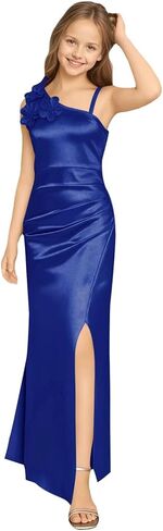 Silk Satin Junior Bridesmaid Dress Wedding 3D Flower Formal Ball Gown Slit Pleated Long Flower Girl Dresses in Saudi Arabia