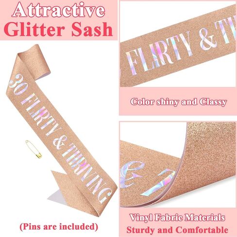 30 Flirty Thriving Glasses and Rose Gold Sash Set For Women 30th Birthday Accessories Decorations Decor, Happy Birthday Sunglasses For 30th Bday Party Supplies Outfit in Saudi Arabia