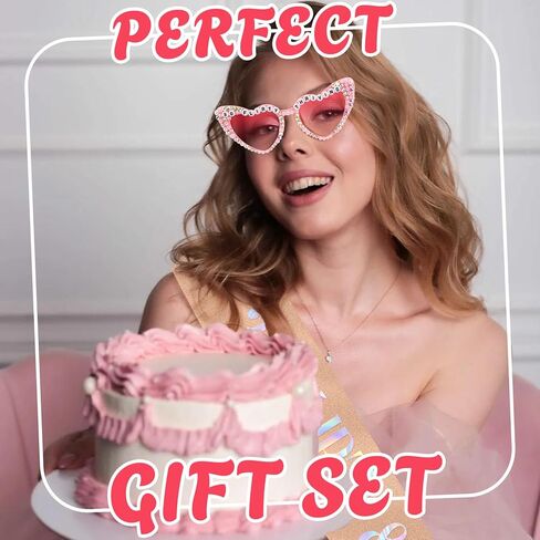 30 Flirty Thriving Glasses and Rose Gold Sash Set For Women 30th Birthday Accessories Decorations Decor, Happy Birthday Sunglasses For 30th Bday Party Supplies Outfit in Saudi Arabia