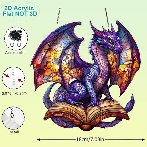 1PC The Colorful Dragon on Open Book Acrylic Suncatcher Hanging, 7.08 inch Window Decor with Printed Stained Glass Style Design, Gift Idea & Garden Ornament Indoor Outdoor Use/DW-26 in Saudi Arabia