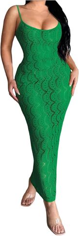 OYOANGLE Women's Hollow Out Mesh Sheer Cover Up Bodycon Cami Dress Sleeveless Party Night Out Dresses in Saudi Arabia