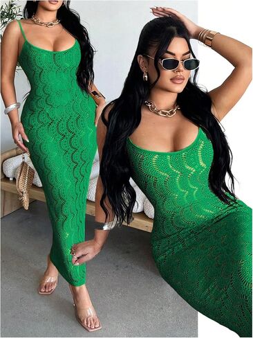 فستان OYOANGLE النسائي المجوف من القماش الشبكي الشفاف، فستان Bodycon Cami بدون أكمام للحفلات الليلية in Kuwait