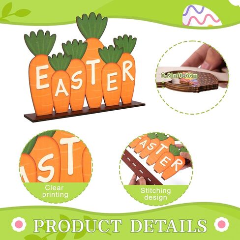 3Pcs Easter Decorations for Home Wooden Bunny Table Sign Easter Egg Hunt Tabletop Centerpiece Eggs Carrot Rustic Farmhouse Decor in Saudi Arabia